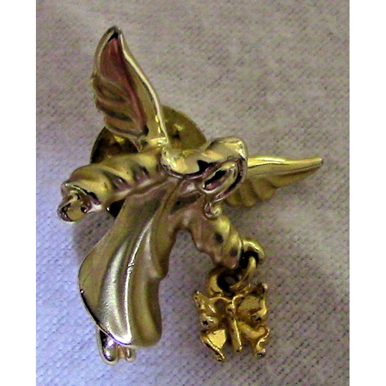 Vintage Angel W/Dangling Butterfly Gold Color Lapel Pin
